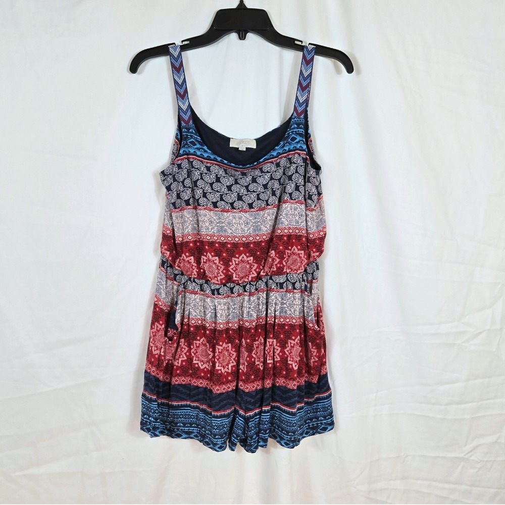 Soulmates Womens Red White Blue Bandana Style‎ Paisley Boho Short Romper Medium